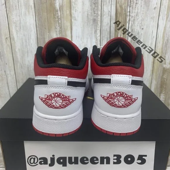 Air Jordan 1 Low White Gym Red Black GS 553560-118 - Picture 5 of 6